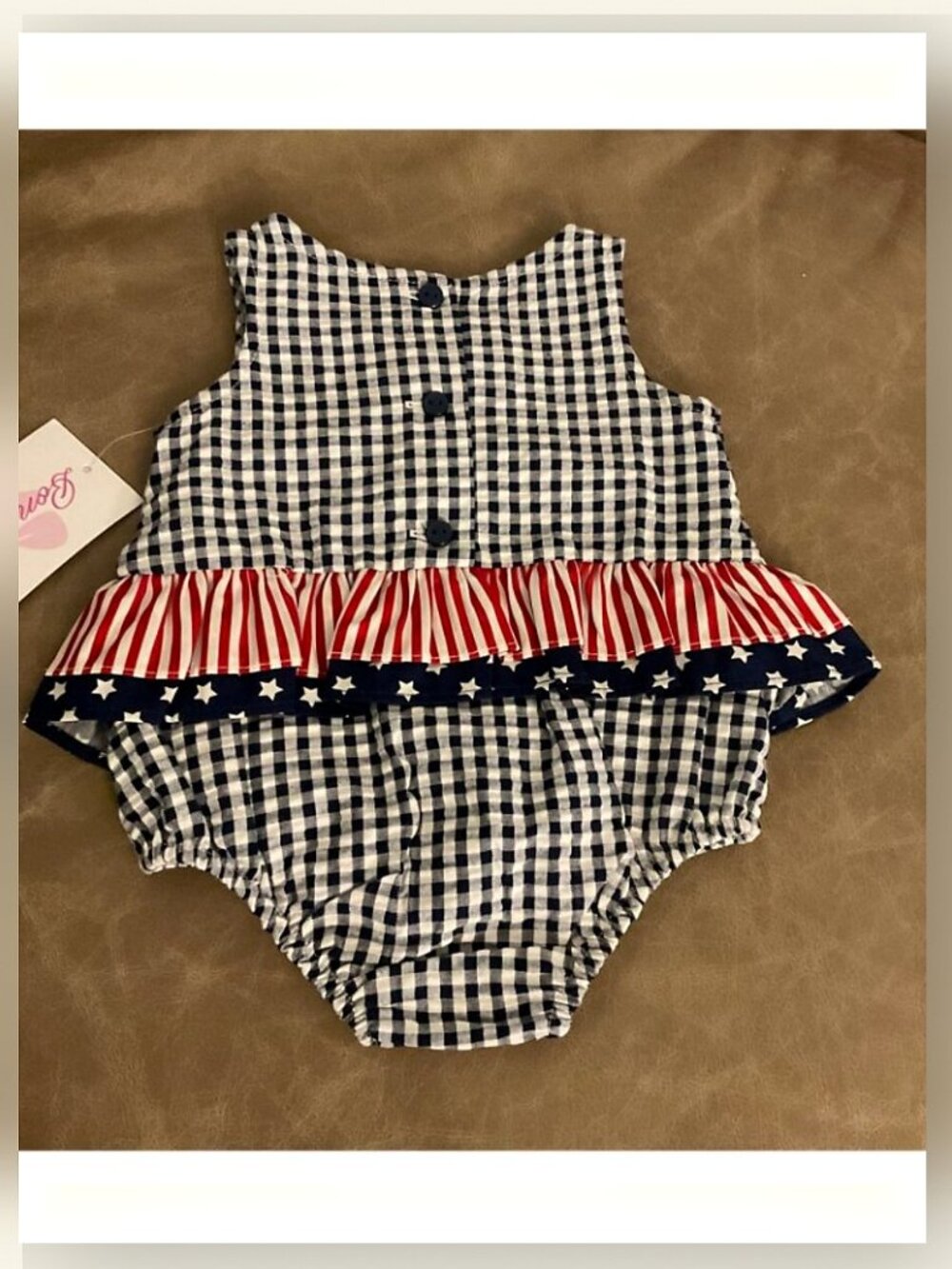 Bonnie Jean Baby Americana Stars Stripes Check Romper 3-6 Mo NWT